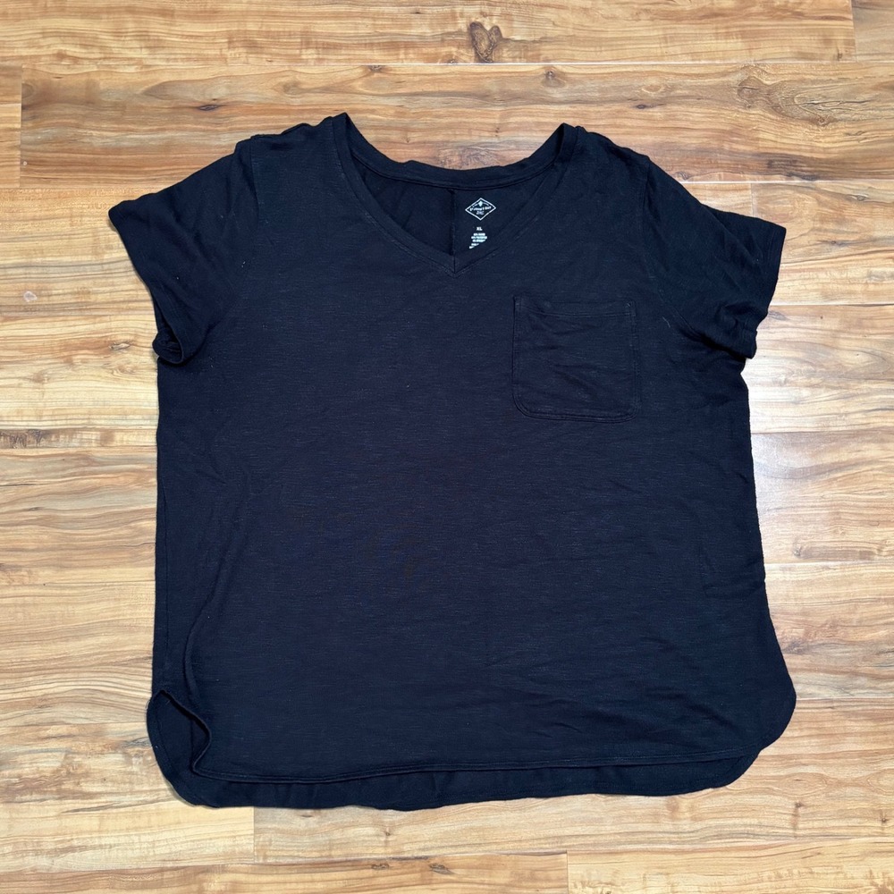 St John's Bay V-Neckâ Pocket Tee Relaxed Fit Casual Top Black XL Short Sleeve